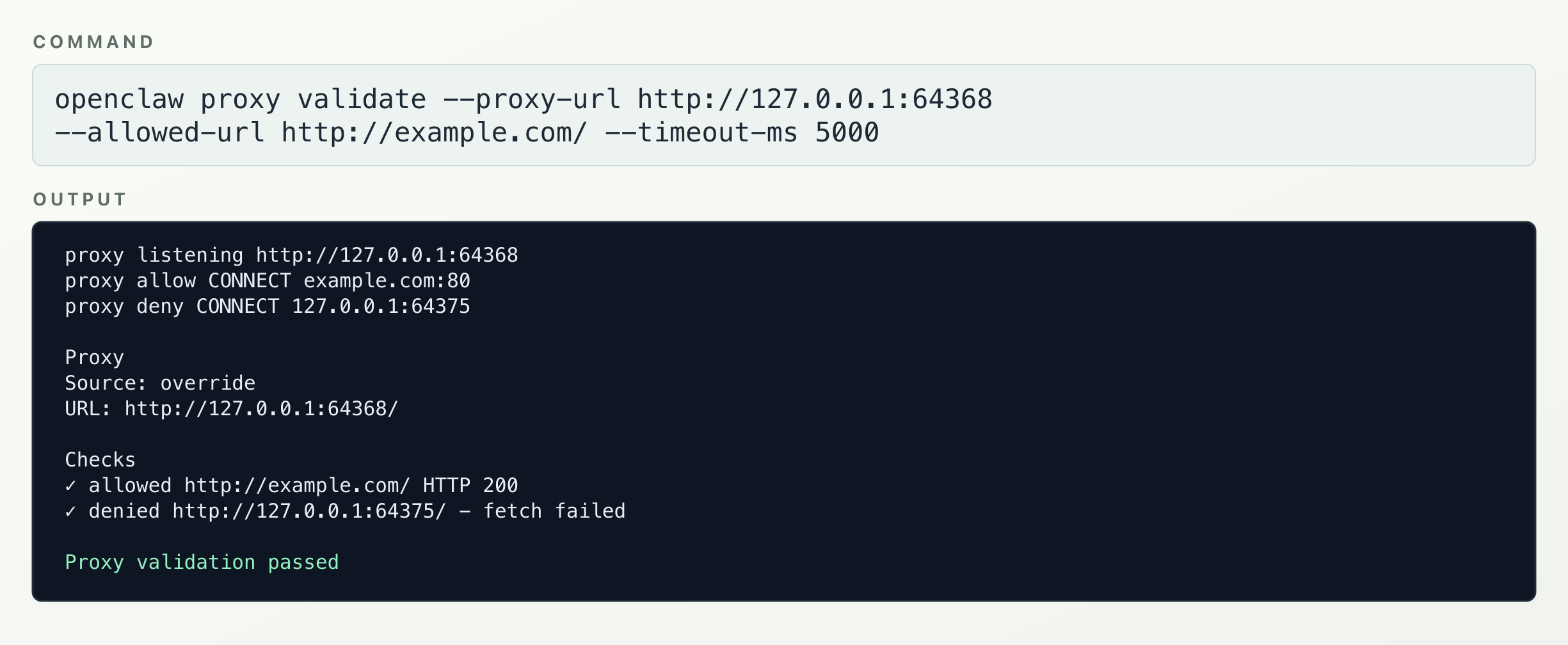 proxy validation egress evidence