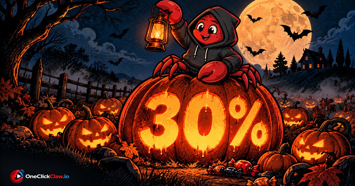 The OpenClaw crab on a giant carved pumpkin with 30% cut into it, in a Halloween night scene