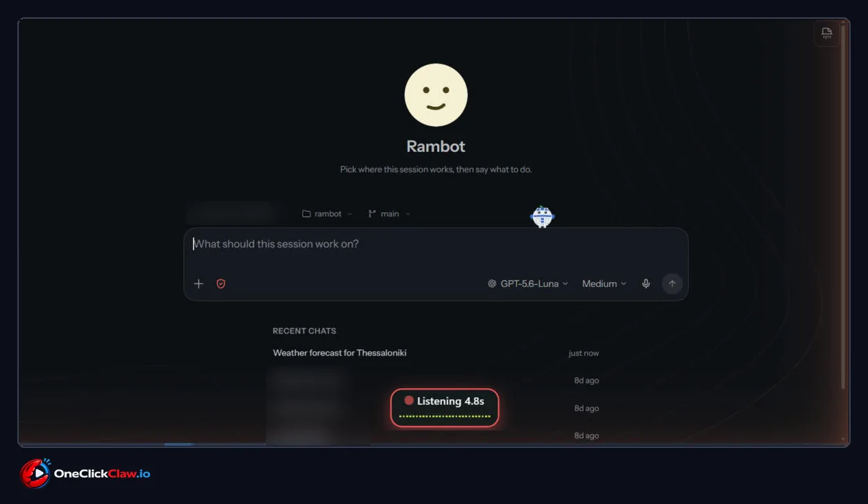 OpenClaw dashboard with the FU Flow Listening window open